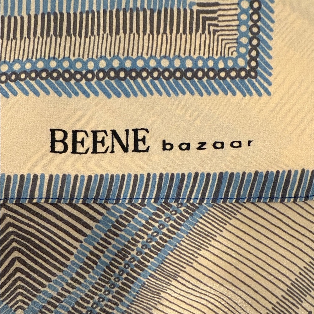 Geoffrey Beene Bazaar Silk Scarf Blue Beige Grey Geometric Square 25” - Picture 3 of 5